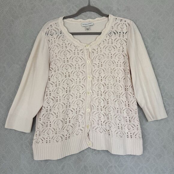 Vtg Crochet Cardigan Sweater Women XL Blush Pink Cottage Coquette Gilmore Granny - Picture 1 of 10
